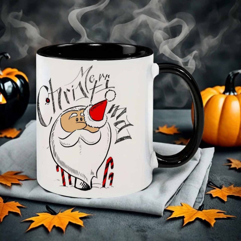Tailorly Black Accent 11 oz Mug - hand drawn style santa claus