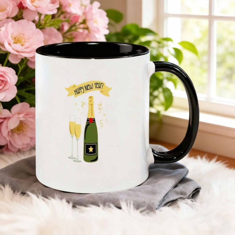Tailorly Black Accent 11 oz Mug - minimal illustration new year celebration print