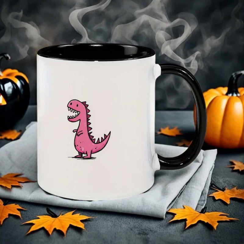Tailorly Black Accent 11 oz Mug - pink dinosaur