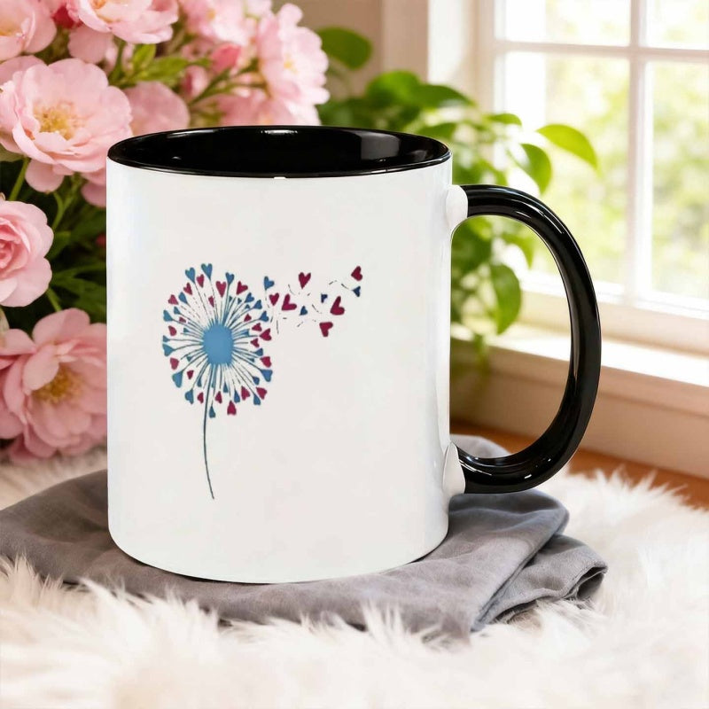 Tailorly Black Accent 11 oz Mug - heart shaped fireworks