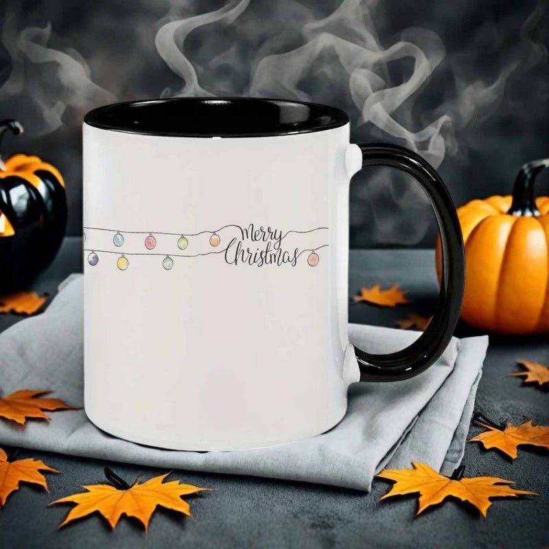 Tailorly Black Accent 11 oz Mug - hand drawn christmas lights