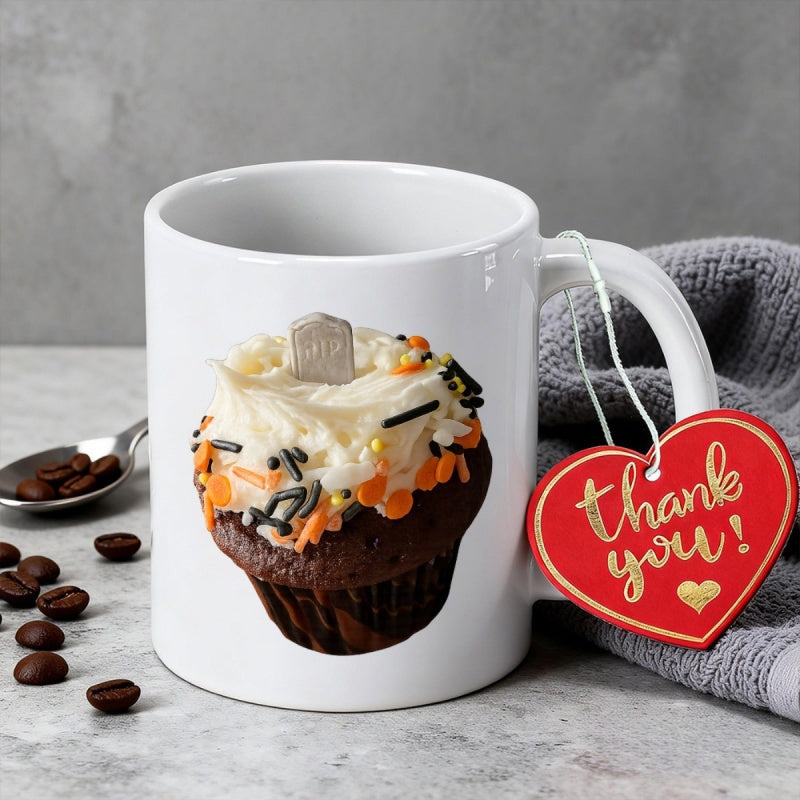 Tailorly White Ceramic 11 oz Mug - Delicious Chocolate Treat Featuring Creamy White Frosting And Festive Sprinkles Cupcake