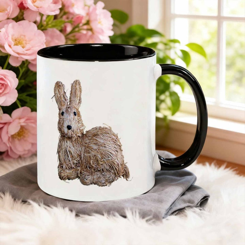 Tailorly Black Accent 11 oz Mug - straw woven rabbit