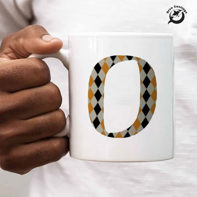 Tailorly White Ceramic 11 oz Mug - O Elegant Monogram With Bold Argyle Diamond Patterned Texture Inside Large Capital Letter
