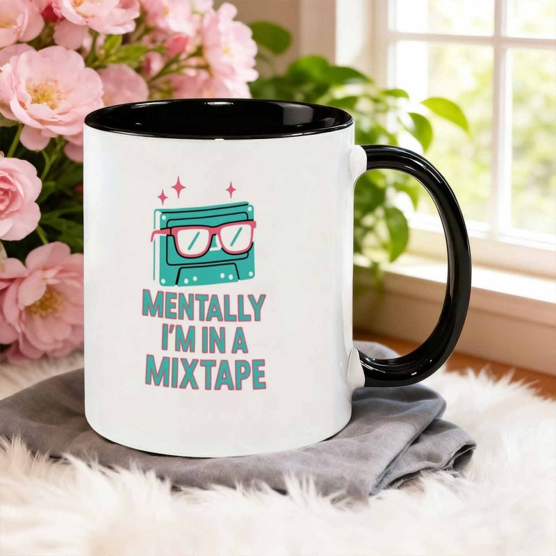 Tailorly Black Accent 11 oz Mug - vintage cartoon cassette tape
