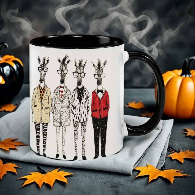 Tailorly Black Accent 11 oz Mug - hand drawn style zebra group