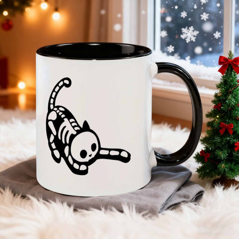 Tailorly Black Accent 11 oz Mug - skeleton cat