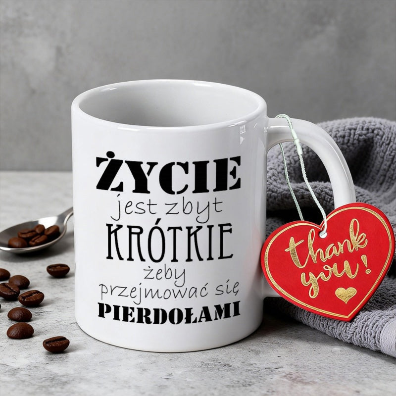 Tailorly White Ceramic 11 oz Mug - Thank You White Ceramic Coffee Cup With Scattered Roasted Brown Beans Mug