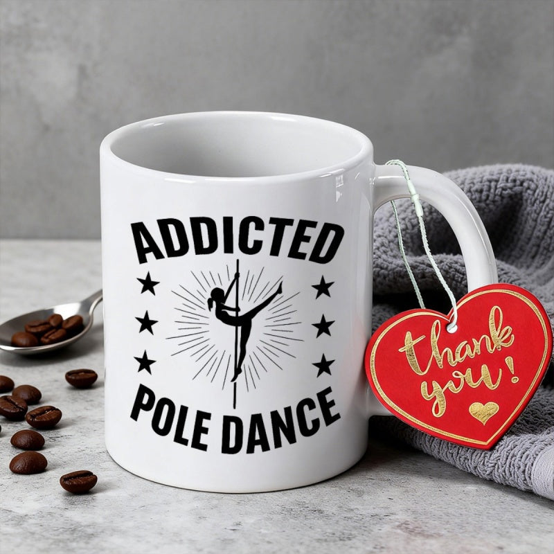 Tailorly White Ceramic 11 oz Mug - Addicted Pole Dance Silhouette Of Athletic Woman Performing Moves On Vertical Pole Dancer