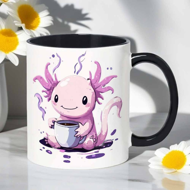 Tailorly Black Accent 11 oz Mug - pink axolotl