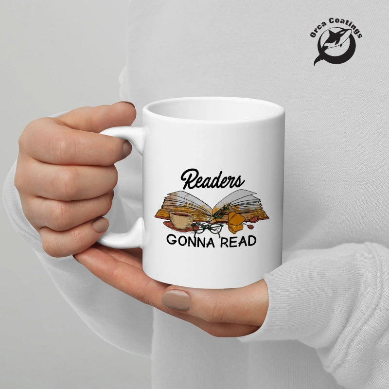 Tailorly White Ceramic 11 oz Mug - Readers Gonna Read Open Book With Coffee Cup And Glasses Among Autumn Leaves Book