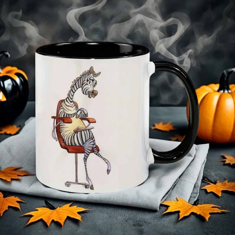 Tailorly Black Accent 11 oz Mug - hand drawn style zebra reading