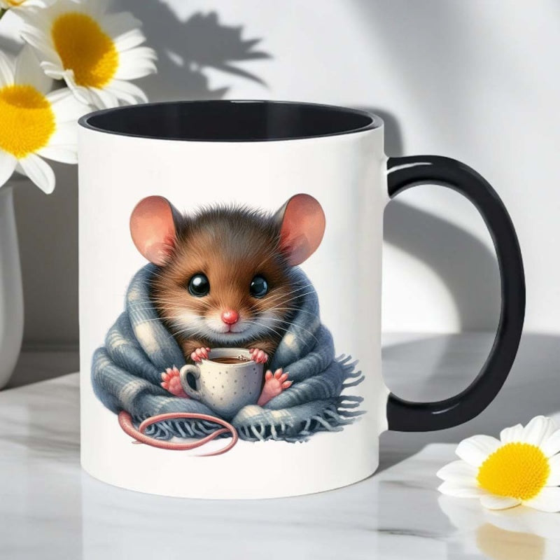 Tailorly Black Accent 11 oz Mug - cute mouse and adorable hamster design