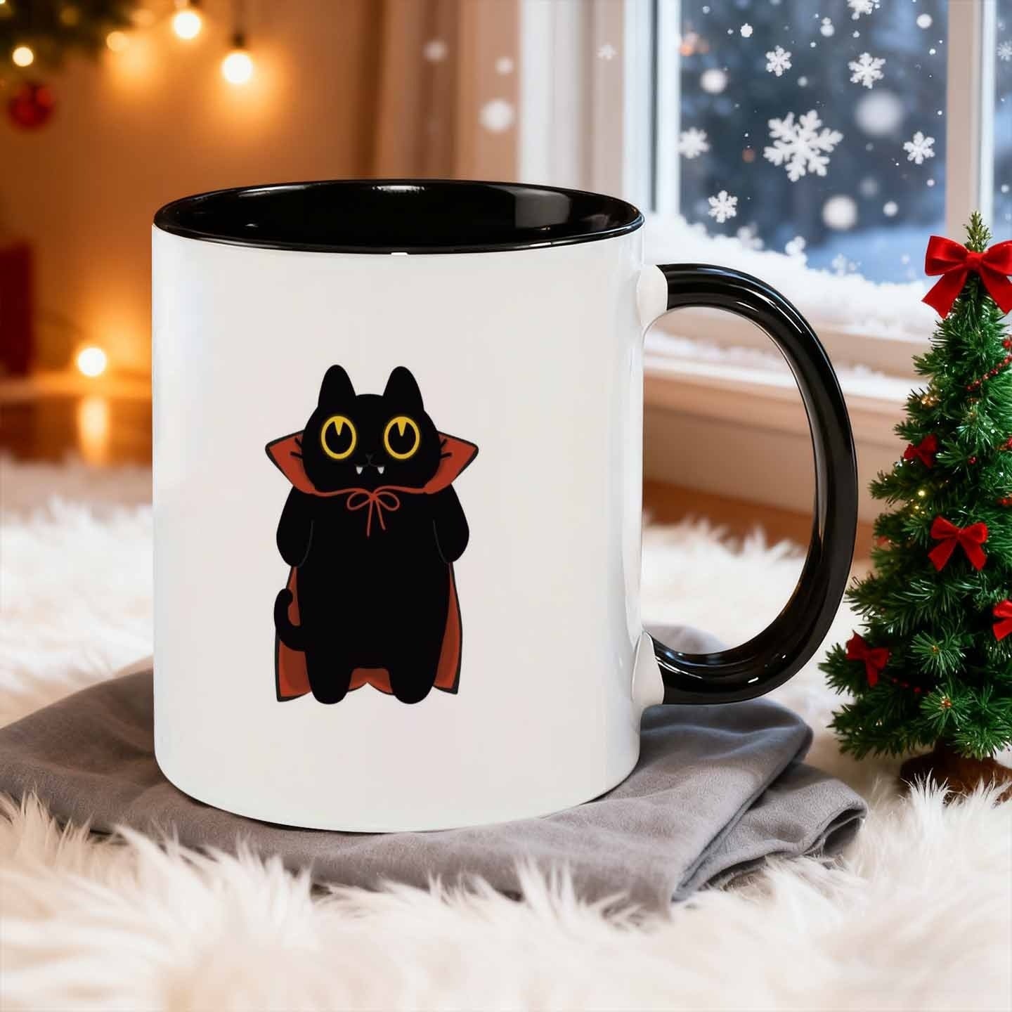 Tailorly Black Accent 11 oz Mug - cartoon style halloween night dessert