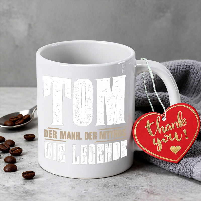 Tailorly White Ceramic 11 oz Mug - Thank You Minimalist White Ceramic Cup Surrounded By Dark Roasted Aromatic Coffee Beans Mug