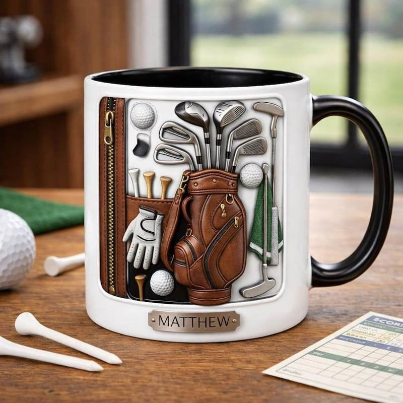 Tailorly Black Accent 11 oz Mug - 2d flat mug personalized custom name golf coffee mug for him golf bag mug golf _13ad66e495ba43d58607a9f21fd43ad0