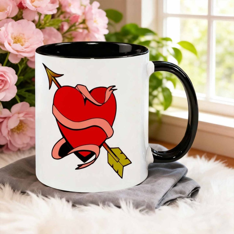 Tailorly Black Accent 11 oz Mug - cartoon style red heart