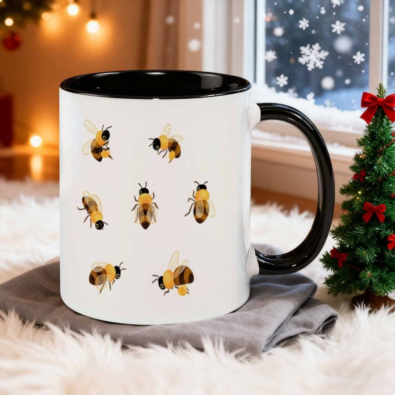 Tailorly Black Accent 11 oz Mug - bees swarming around