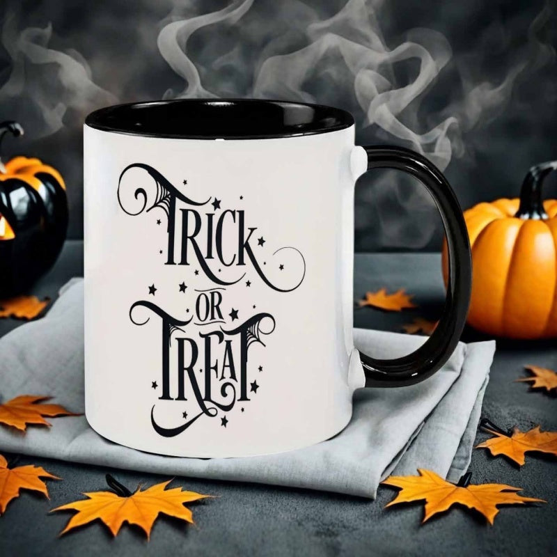 Tailorly Black Accent 11 oz Mug - trick or treat text