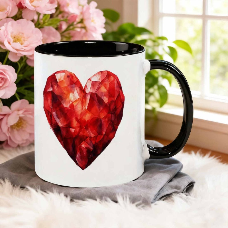 Tailorly Black Accent 11 oz Mug - watercolor low poly design of a red cup