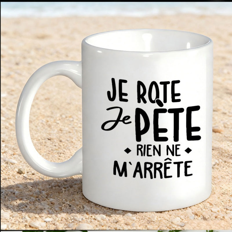 Tailorly White Ceramic 11 oz Mug - Clean Minimalist Ceramic Vessel With Bold Black Text On Sandy Beach Mug