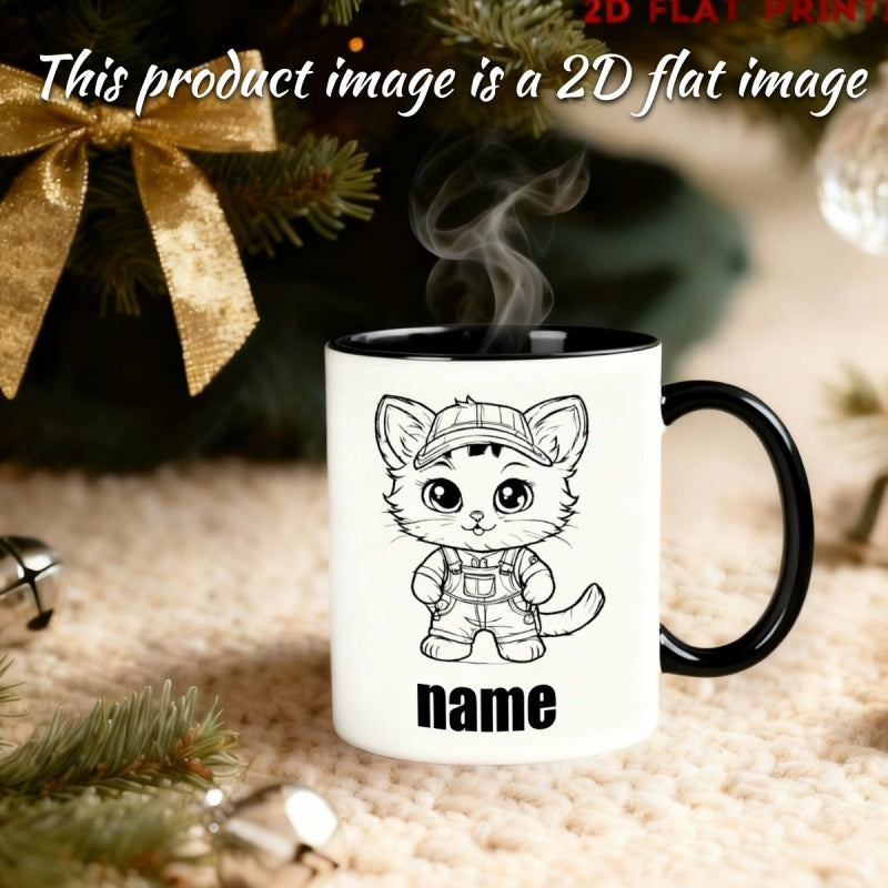 Tailorly Black Accent 11 oz Mug - customizable cartoon cat