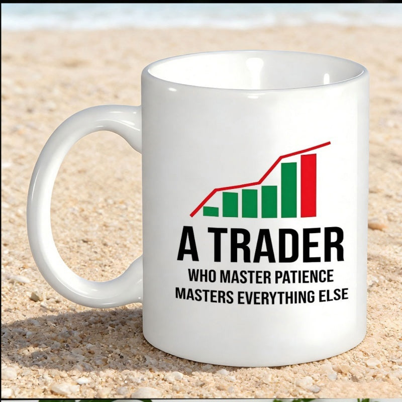 Tailorly White Ceramic 11 oz Mug - A Trader Who Master Patience Masters Everything Else Stock Market Performance Chart With Rising Red Linear Trend Line Columns