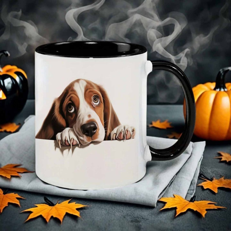 Tailorly Black Accent 11 oz Mug - illustration style basset hound