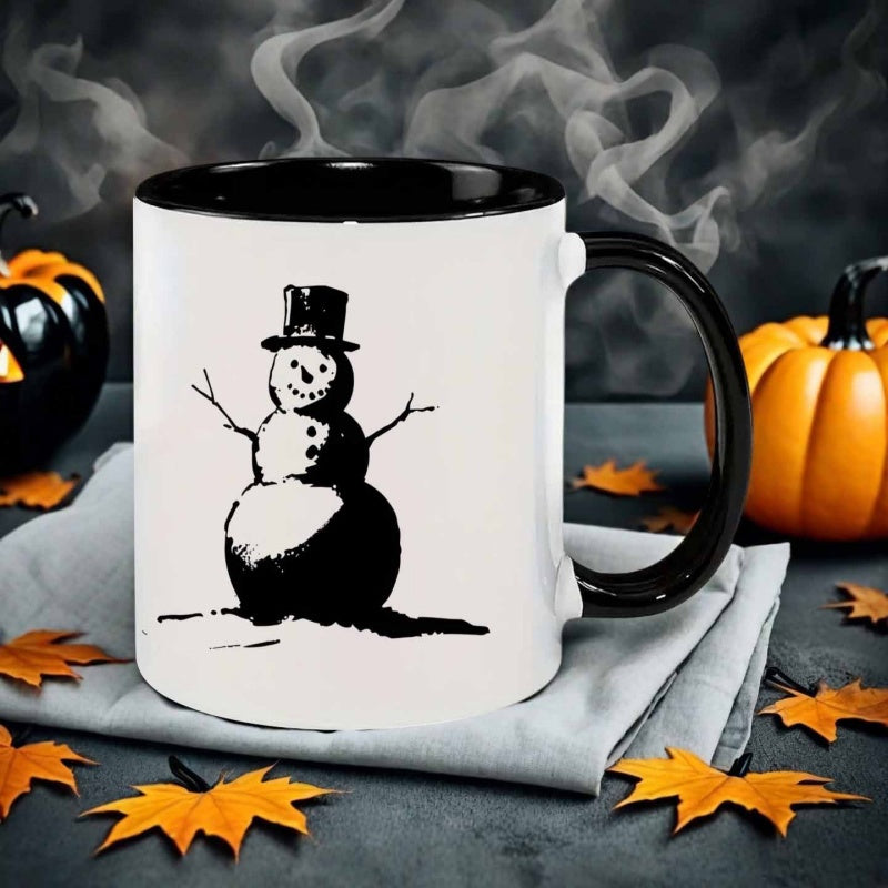 Tailorly Black Accent 11 oz Mug - winter snowman