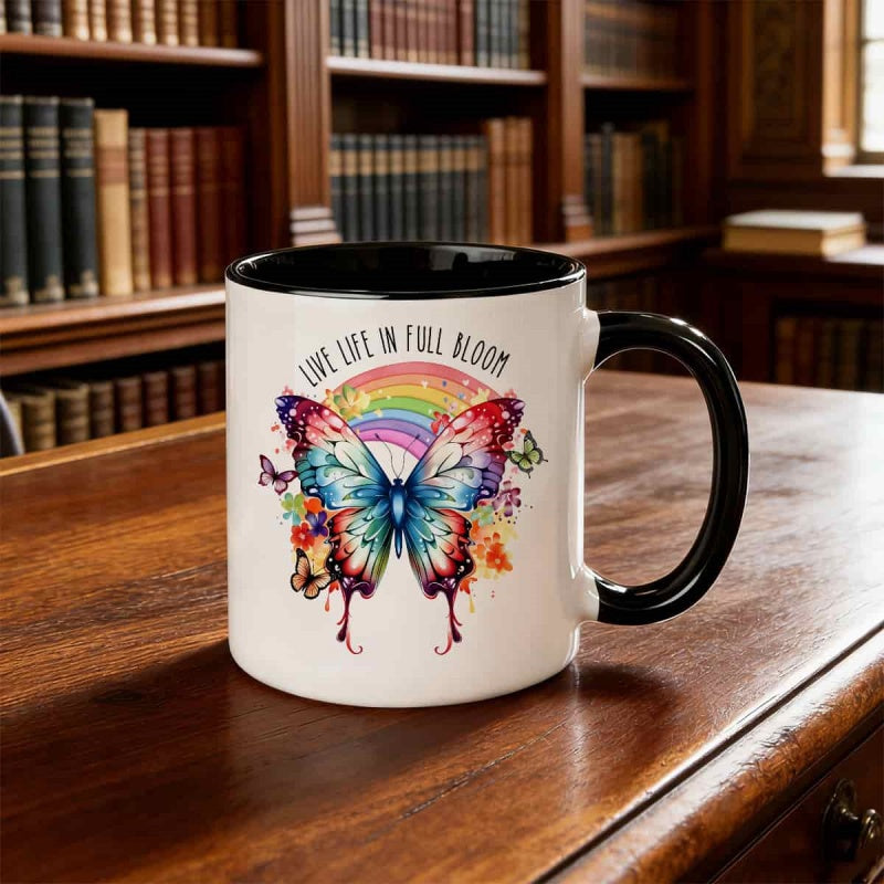 Tailorly Black Accent 11 oz Mug - colorful rainbow design live quote