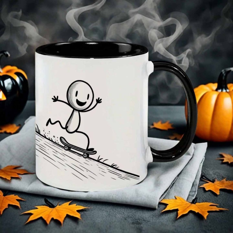 Tailorly Black Accent 11 oz Mug - skateboarding figure