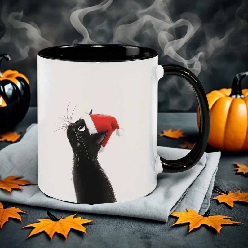 Tailorly Black Accent 11 oz Mug - cartoon style christmas black cat