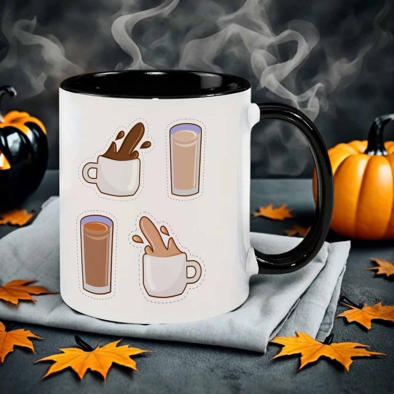 Tailorly Black Accent 11 oz Mug - cartoon style coffee drinks