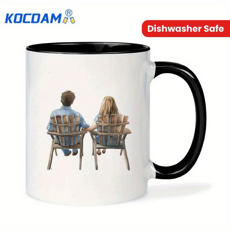 Tailorly Black Accent 11 oz Mug - 11oz coffee mug romantic matching gift for couples bpa free ceramic with brown rim dishwasher safe couples mug for