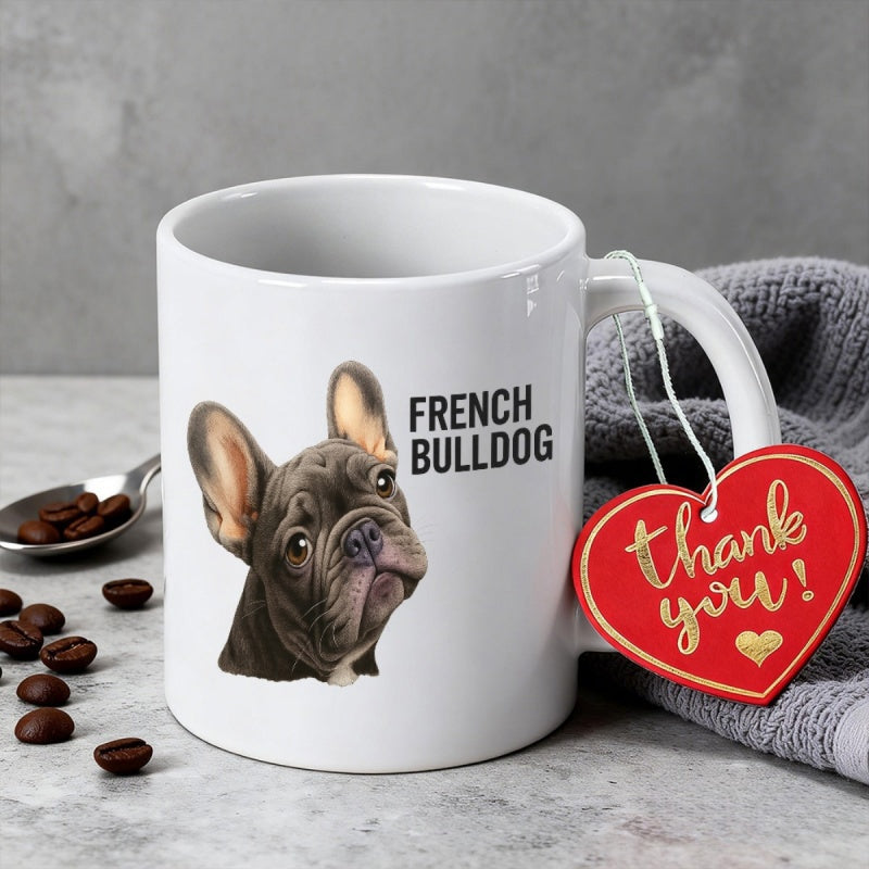 Tailorly White Ceramic 11 oz Mug - French Bulldog Realistic Canine Portrait With Pointy Ears And Expressive Eyes Bulldog
