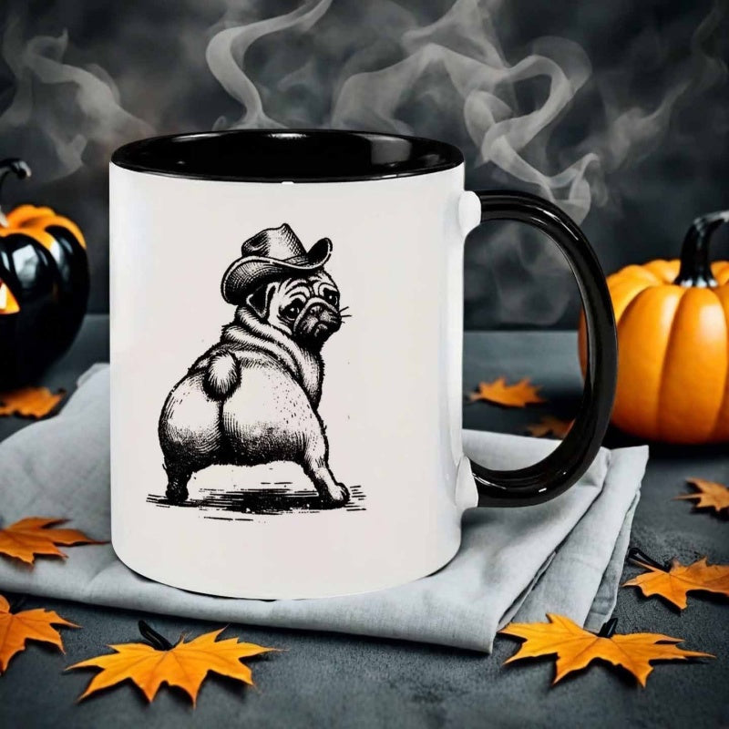 Tailorly Black Accent 11 oz Mug - cowboy pug