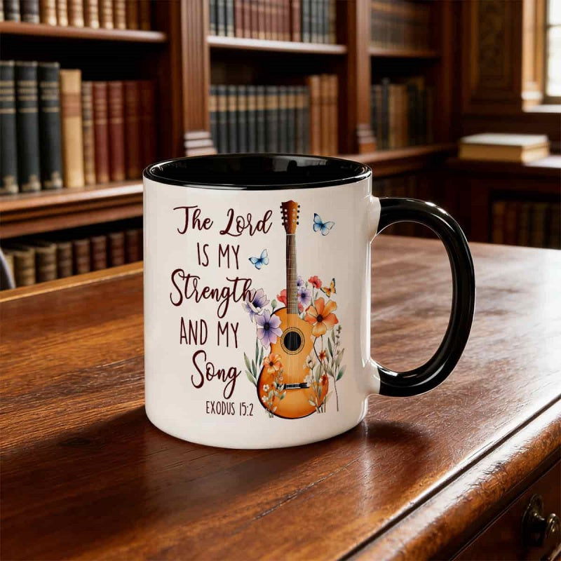 Tailorly Black Accent 11 oz Mug - floral guitar