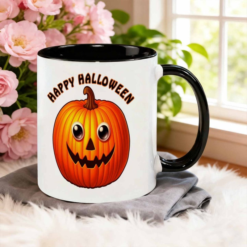 Tailorly Black Accent 11 oz Mug - cartoonish yet realistic pumpkin