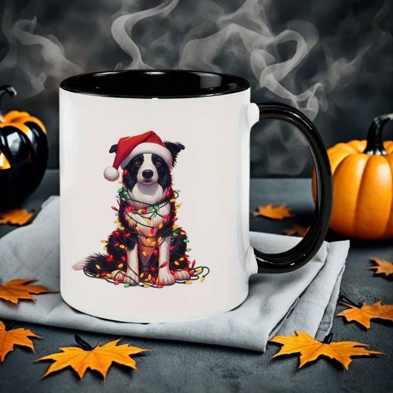 Tailorly Black Accent 11 oz Mug - christmas border collie