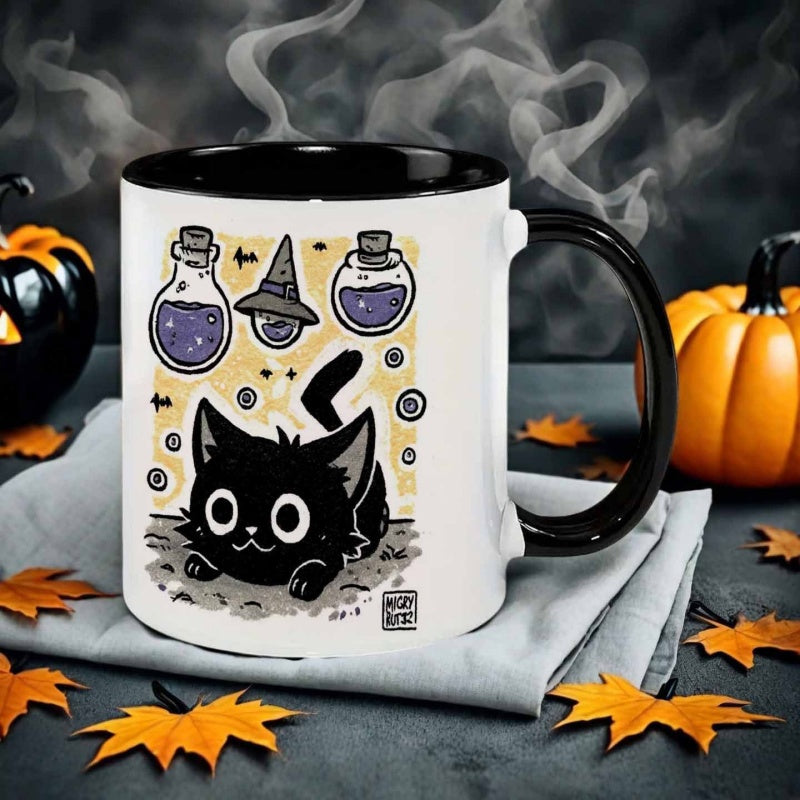 Tailorly Black Accent 11 oz Mug - hand drawn style magical black cat