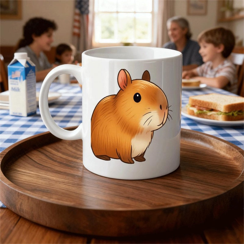 Tailorly White Ceramic 11 oz Mug - Adorable Brown Animal Sitting Peacefully In A Simple Cartoon Style Capybara