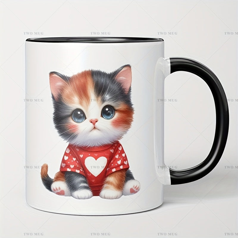 Tailorly Black Accent 11 oz Mug - family cartoon with three flowers and hearts pattern