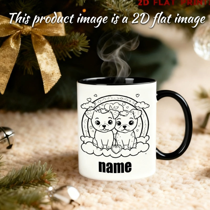 Tailorly Black Accent 11 oz Mug - white cartoon dog