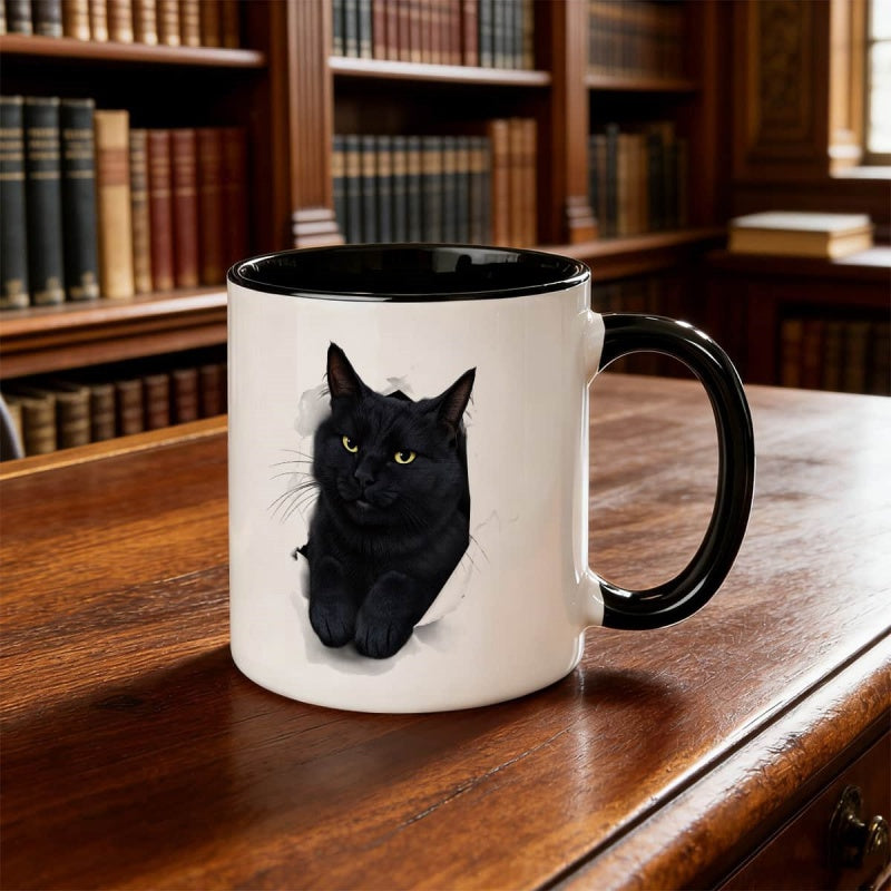 Tailorly Black Accent 11 oz Mug - kitten face paw