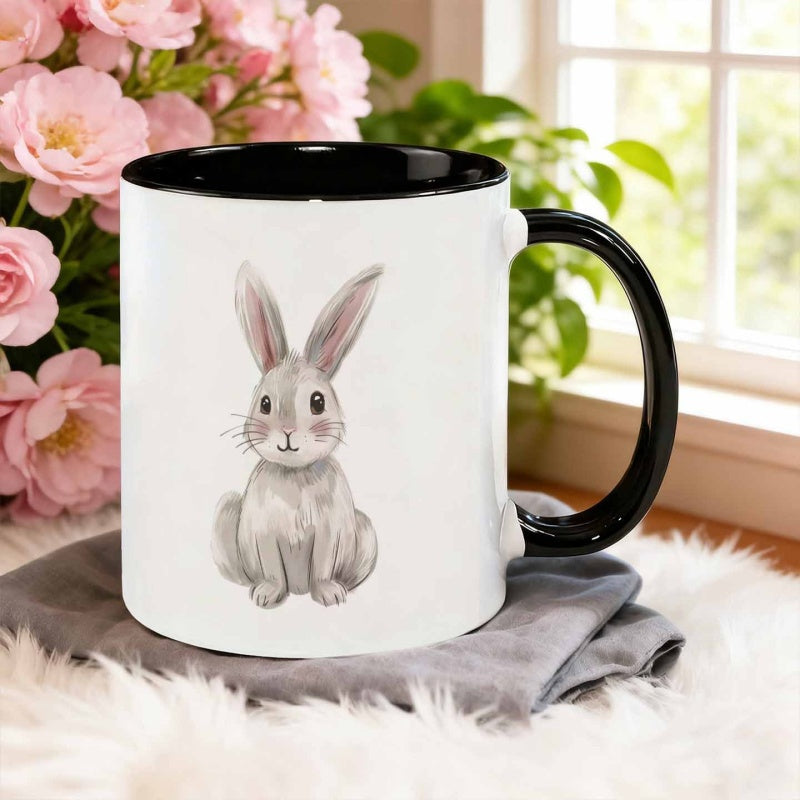 Tailorly Black Accent 11 oz Mug - adorable upright white rabbit