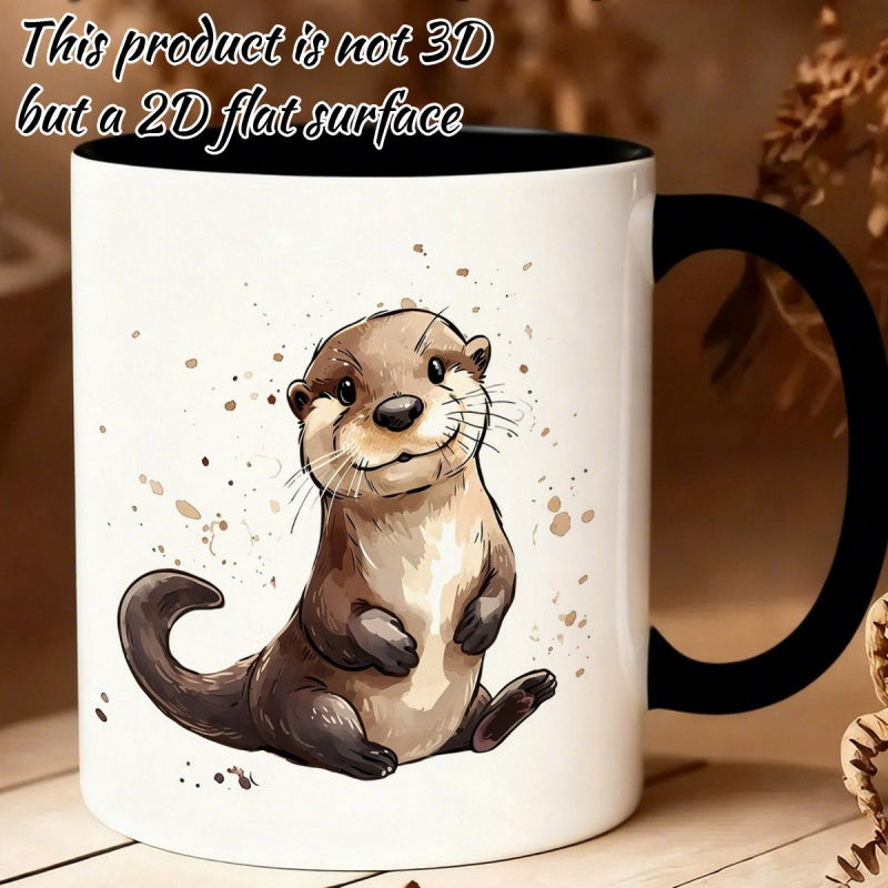 Tailorly Black Accent 11 oz Mug - white otter cartoon