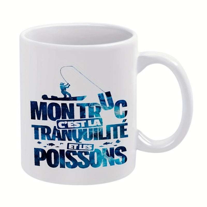 Tailorly White Ceramic 11 oz Mug - Peaceful Man Fishing On A Small Boat In Calm Water Fisherman