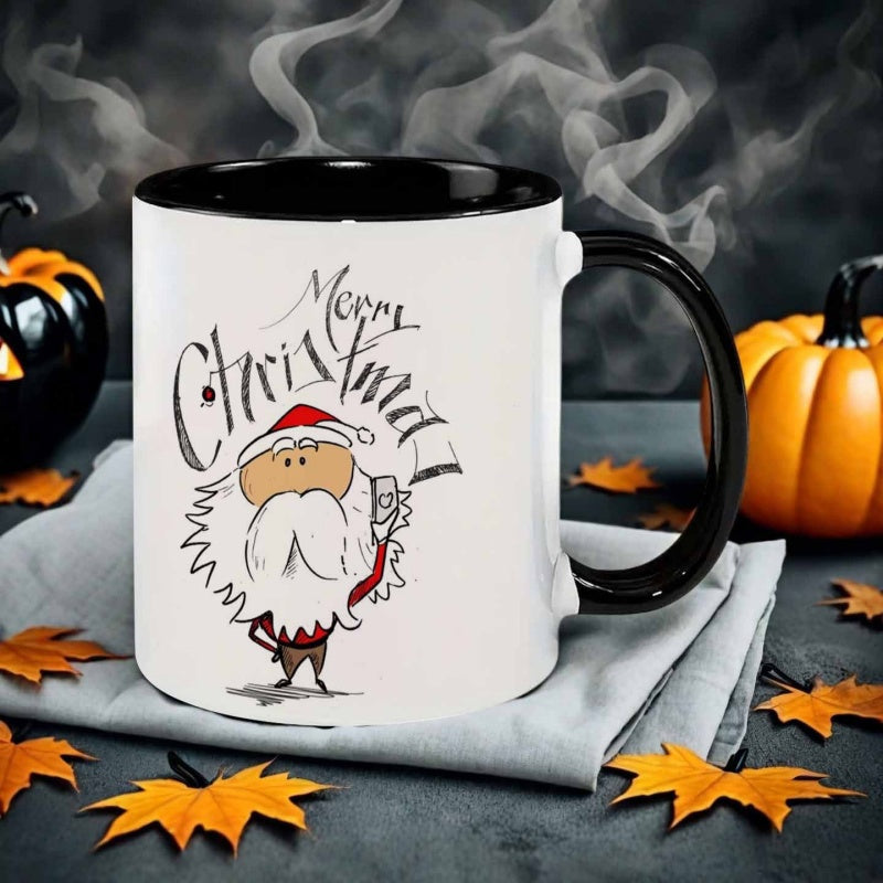 Tailorly Black Accent 11 oz Mug - cartoon santa claus with festive christmas design