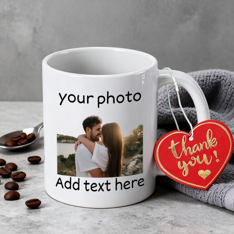 Tailorly White Ceramic 11 oz Mug - Your Photo Add Text Here Elegant Ceramic Material Featuring Romantic Couple Embracing In Sunlight Profile Mug