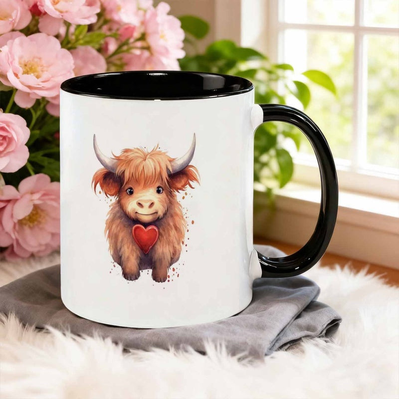 Tailorly Black Accent 11 oz Mug - watercolor cute heart